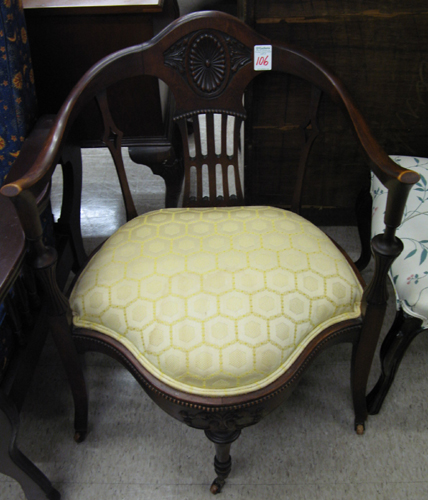 Appraisal: LATE VICTORIAN MAHOGANY ARMCHAIR American c having a horseshoe-shaped arm