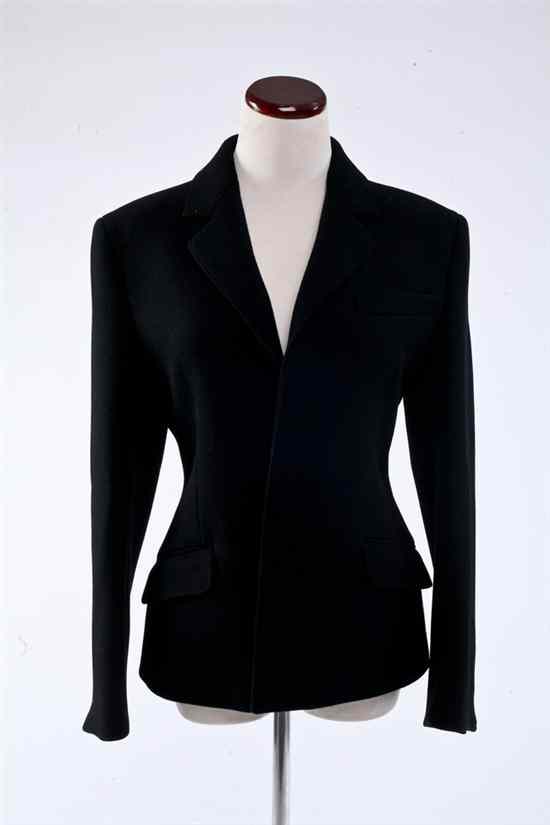 Appraisal: PRADA BLACK WOOL JACKET Size Two front pockets with magnetic