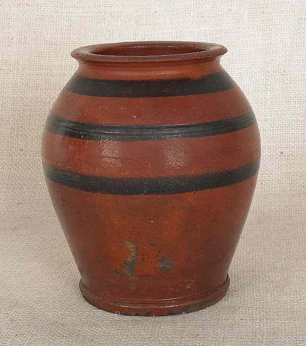 Appraisal: Redware ovoid crock th c with three manganese bands h