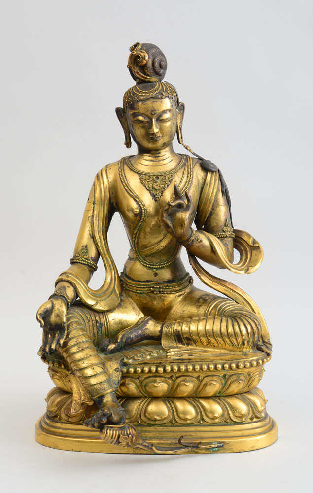 Appraisal: SOUTHEAST ASIAN GILT BRONZE FIGURE OF A FEMALE DEITY Modeled