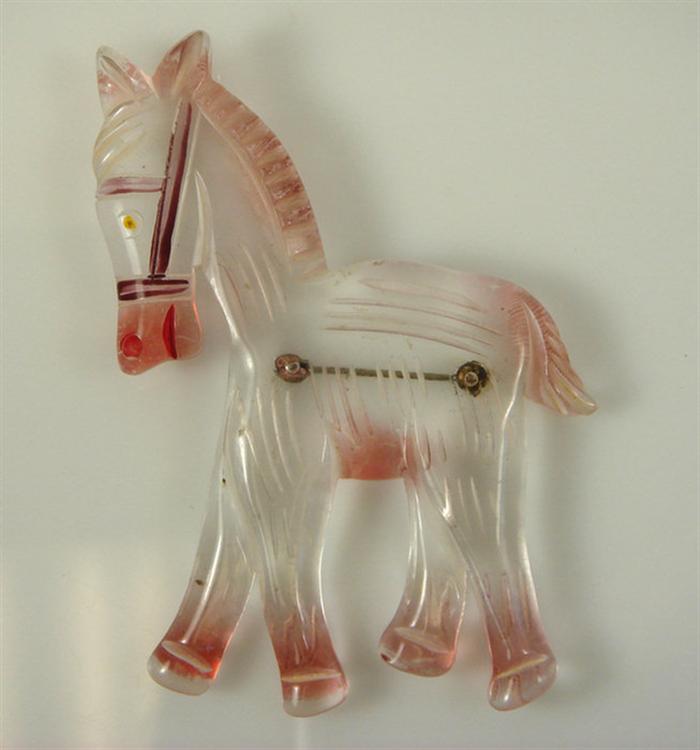 Appraisal: Lucite horse pin pink tinged color at edges h w