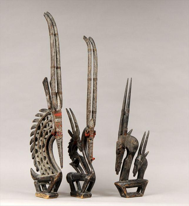 Appraisal: Three African Polychrome Carved Wood Antelope Headdresses to in