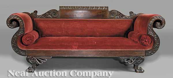 Appraisal: An American Classical Carved Mahogany Sofa c in the manner