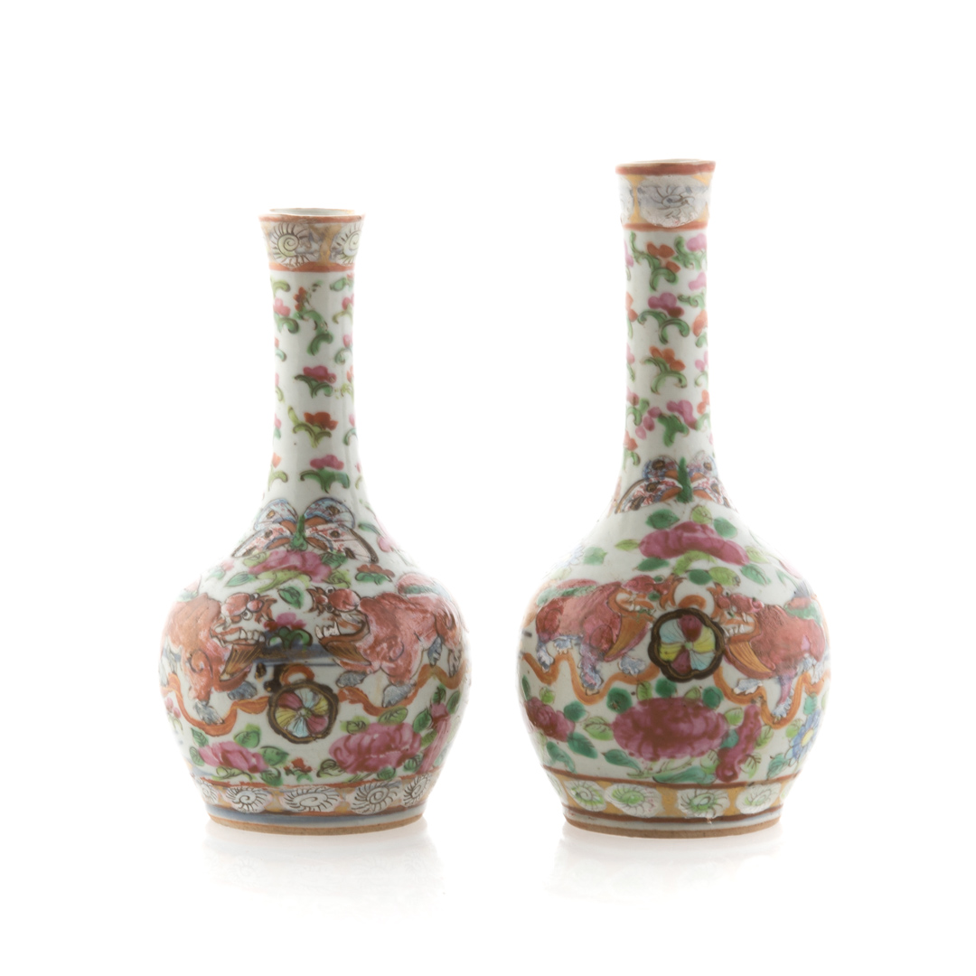 Appraisal: Pair of Chinese Export bottle vases circa with foo dog