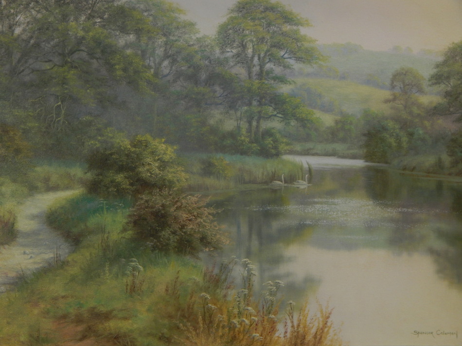 Appraisal: Martin Spencer Coleman b River landscape oil on canvas signed