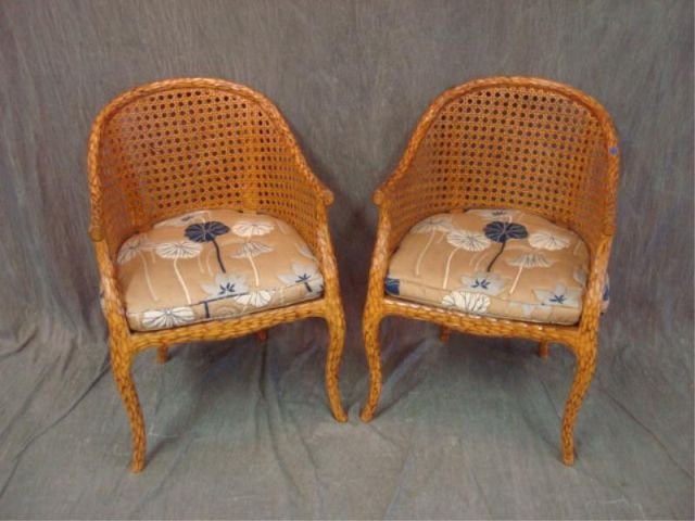 Appraisal: Pair wood framed arm chairs w cane back From Queens