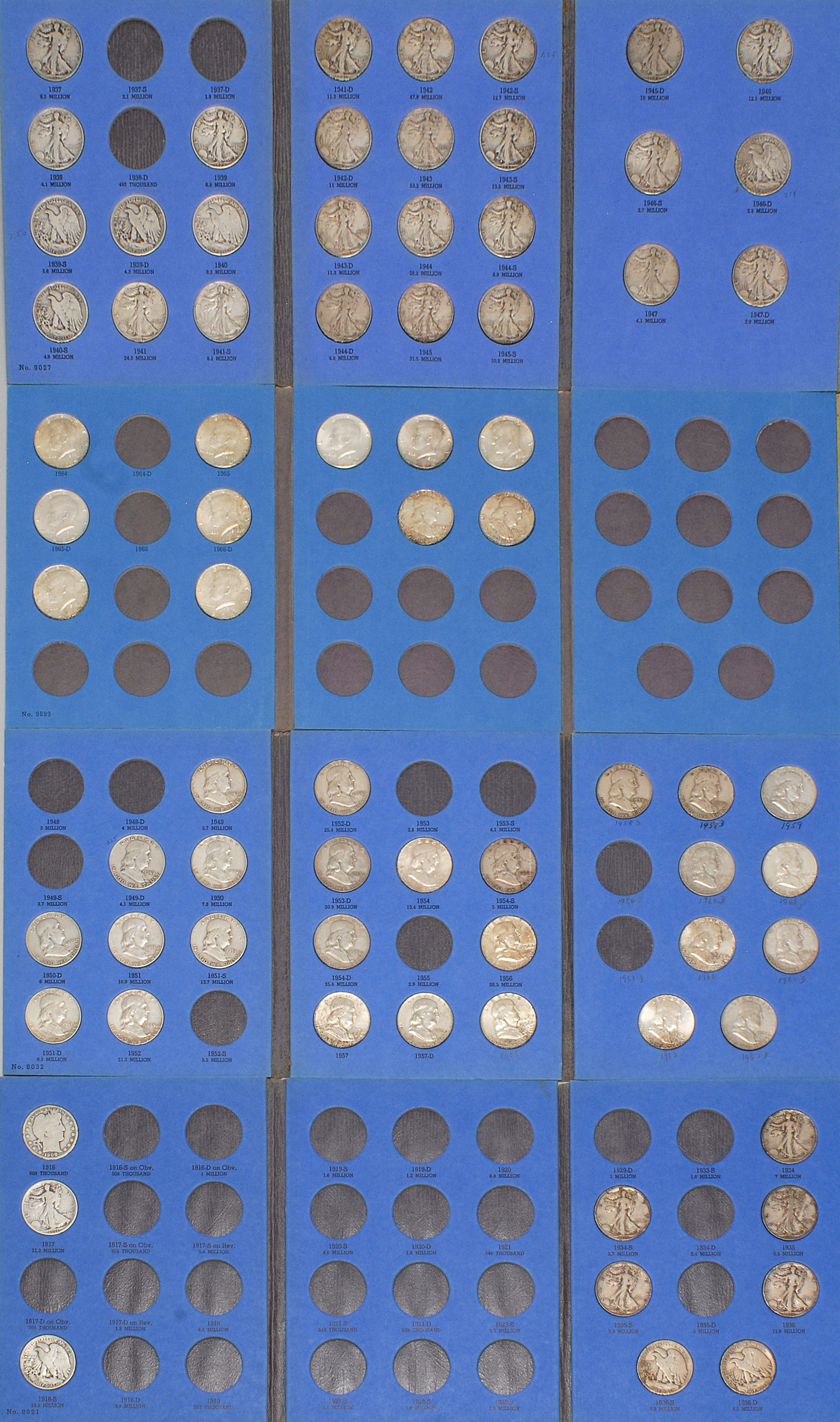 Appraisal: COLLECTION OF U S HALF DOLLARS IN BLUE BOOKS Walking