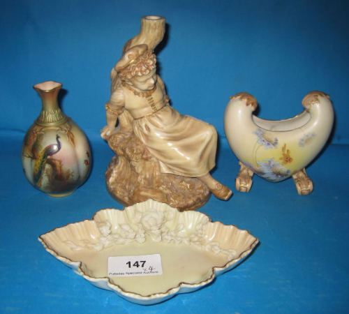 Appraisal: Royal Worcester Blush Ivory Candlestick of a Girl next to