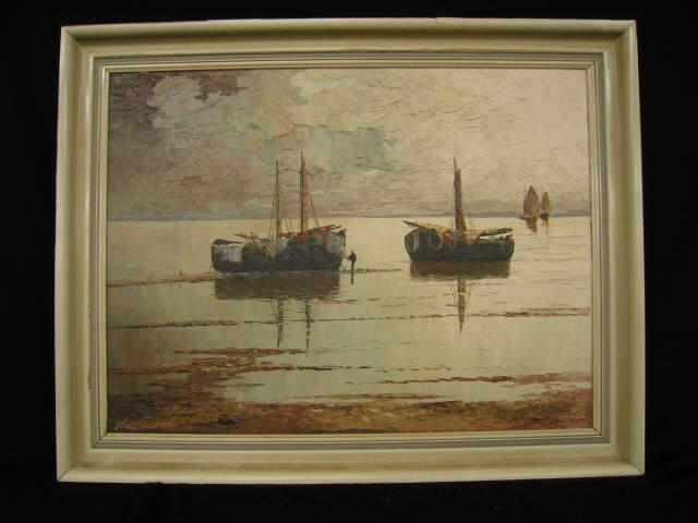 Appraisal: Arnoh Fraboue OIl Fishing Boats Along The Shore image area