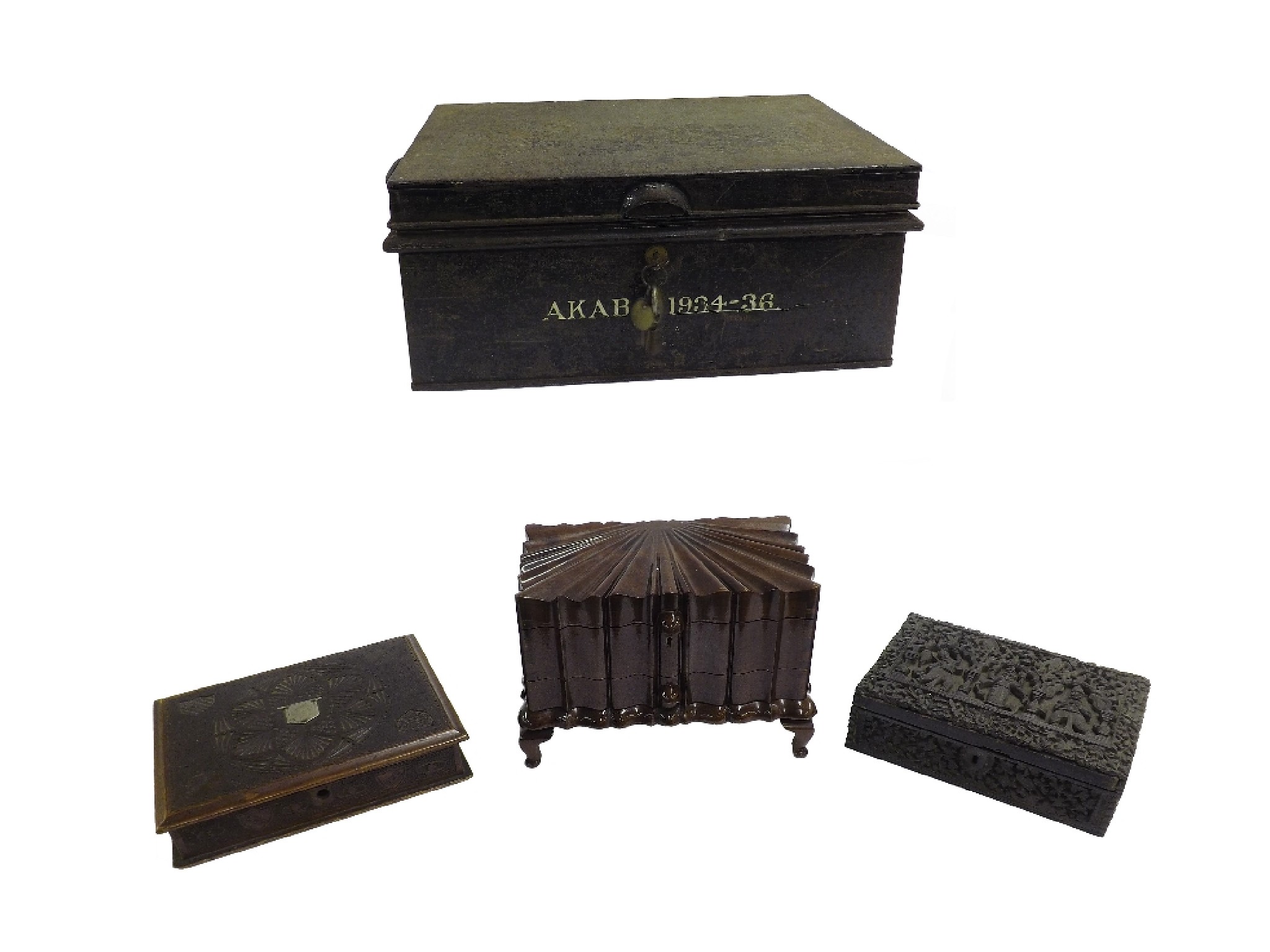 Appraisal: Continental sunburst carved hardwood jewellery casket the hinged lid enclosing