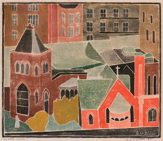 Appraisal: BLANCHE LAZZELL American - The Little Church color woodcut titled