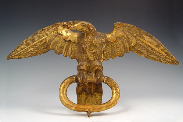 Appraisal: CARVED AND GILDED WOODEN EAGLE FINIAL Measures '' high x