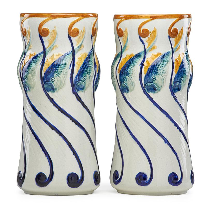 Appraisal: ALF WALLANDER RORSTRAND Pair of vases w fish Condition Report