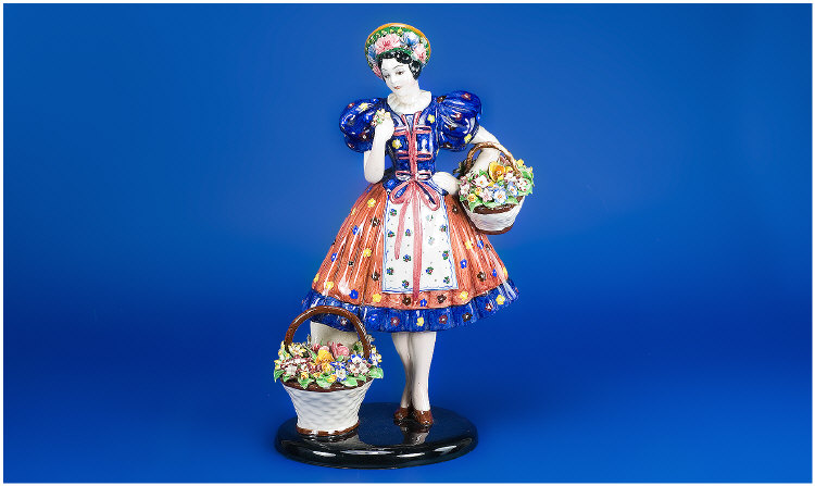 Appraisal: Italian Porcelain Figure Of A Flower Seller On Black Base