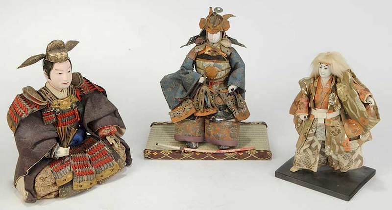 Appraisal: Three Japanese Hina Male Dolls th th century each paint-decorated