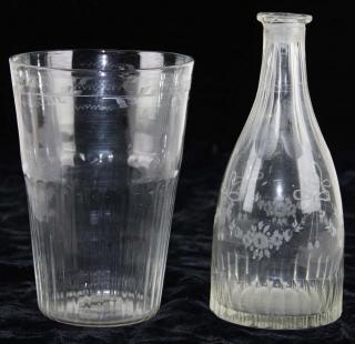 Appraisal: blown clear glass ribbed and etched Stiegel type flip glass