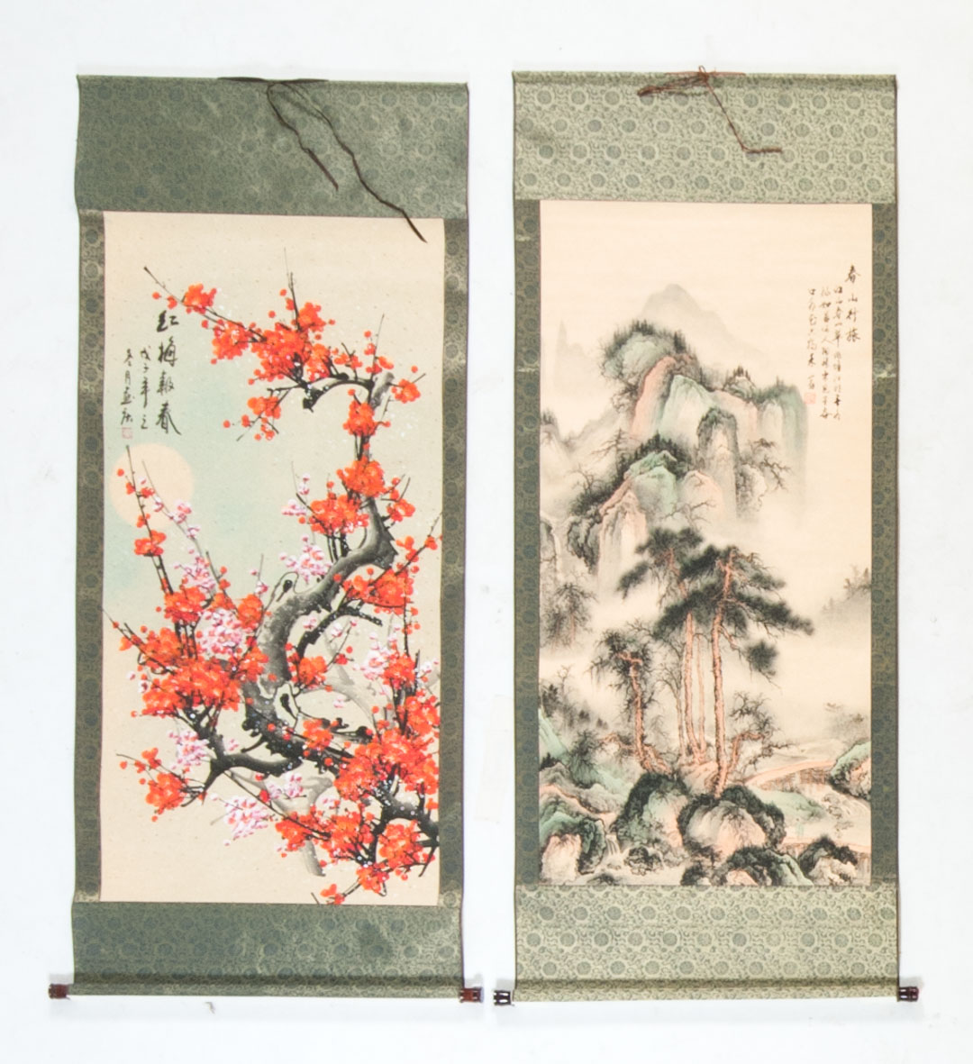 Appraisal: b Two Chinese scrolls one with mountainous landscape and other