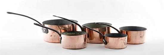 Appraisal: Set of copper cookware late th century graduated round sauce