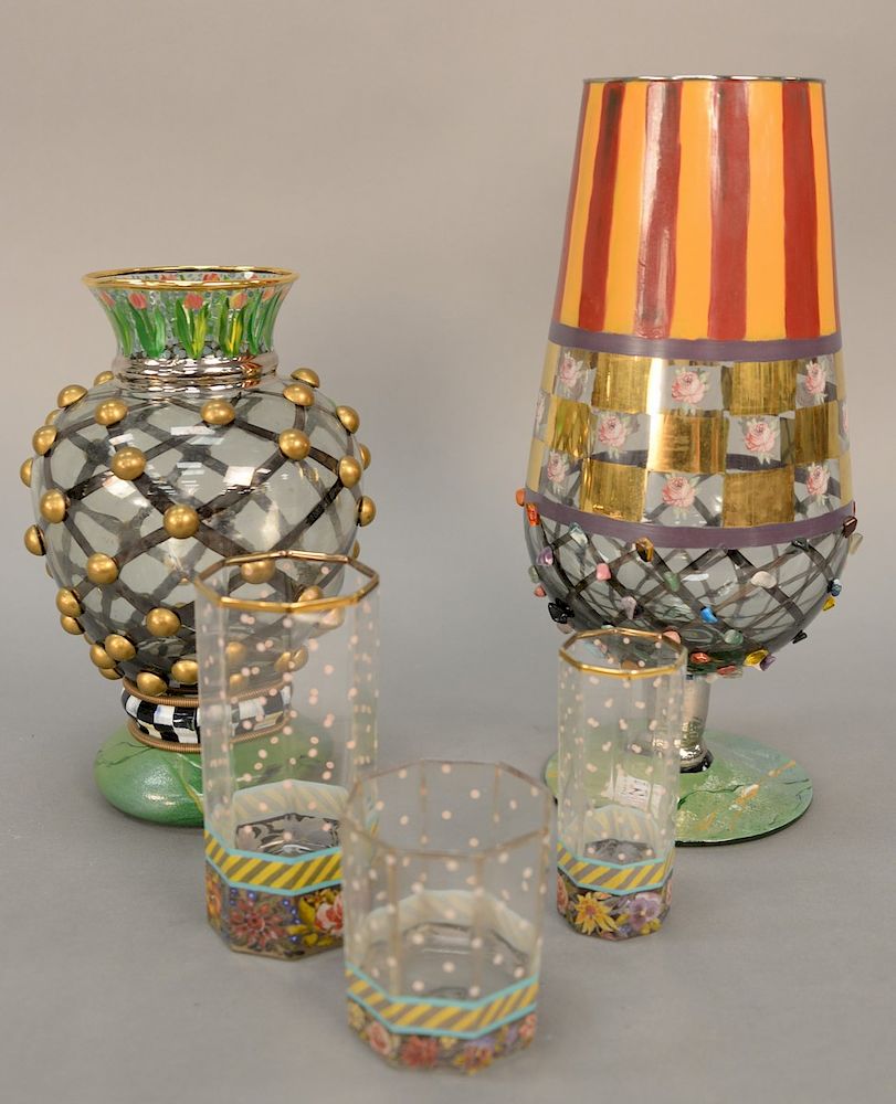 Appraisal: Mackenzie - Childs group to include two glass urns with