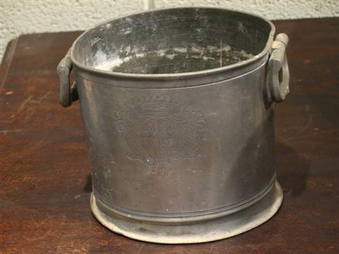 Appraisal: PEWTER TWO HANDLED WINE COOLER The plain cylindrical body with