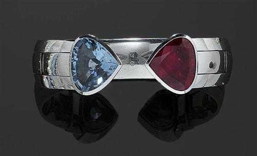 Appraisal: AQUAMARINE RUBELLITE AND PLATINUM BRACELET MAX POLLINGER Platinum g Very