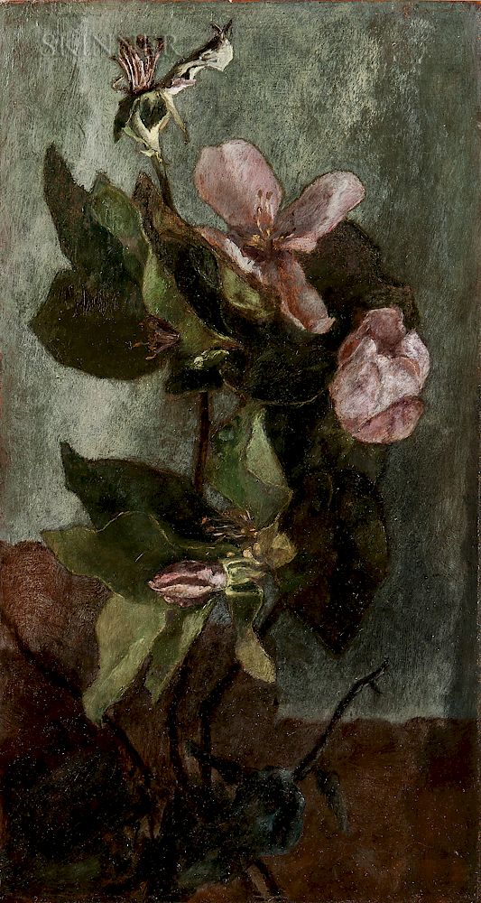 Appraisal: John La Farge American - Quince Blossoms with Tree Trunk