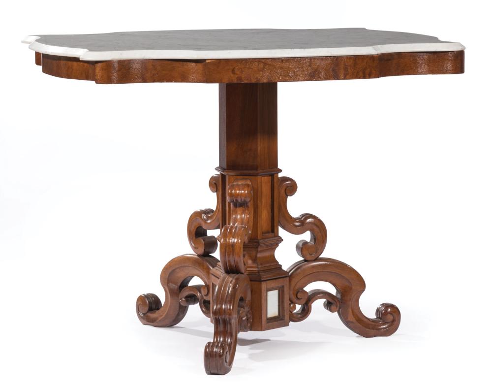 Appraisal: American Rococo Carved Mahogany Center Table mid- th c shaped