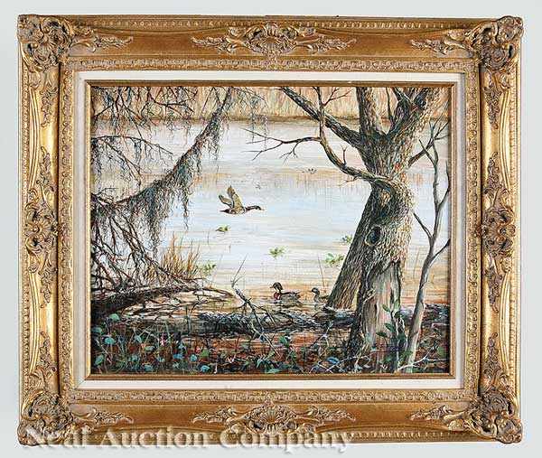 Appraisal: American School th c Ducks in the Bayou acrylic on