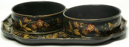 Appraisal: A pair of Regency japanned papier mache and chinoiserie coasters