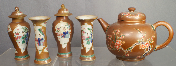 Appraisal: Chinese export porcelain Batavia ware pcs to include pc garniture