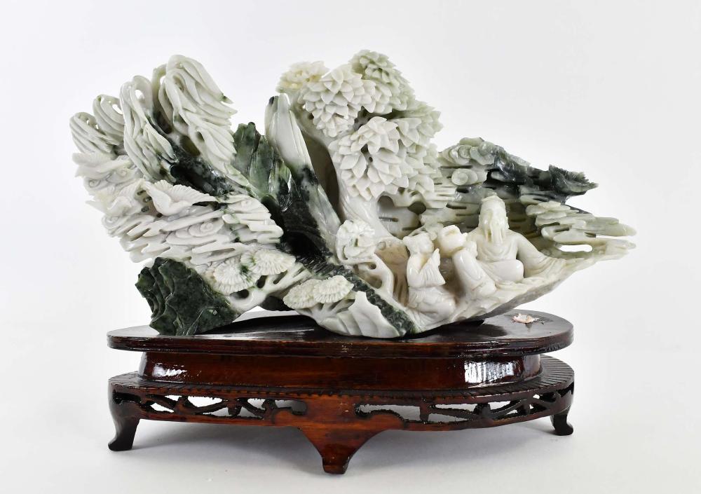 Appraisal: CHINESE SPINACH JADE CELESTRIAL GARDEN GROUP th Century The green