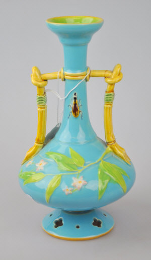 Appraisal: A Victorian Minton majolica vase with twin faux bamboo handles