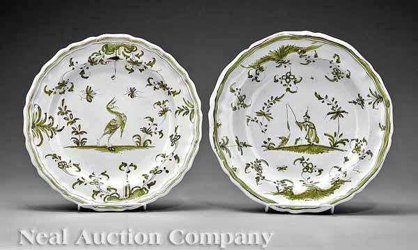 Appraisal: Three Similar French Faience Plates th c Moustiers with green