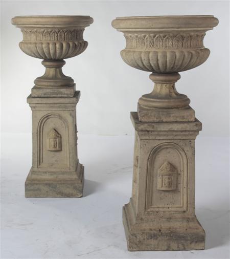 Appraisal: A pair of th century Scottish terracotta garden urns each