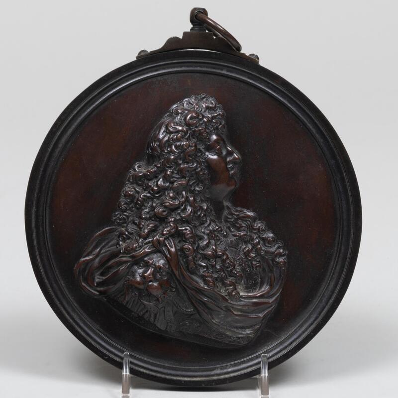 Appraisal: Louis XIV Patinated Bronze Portrait Medallion Cast inscription 'Bertiner sculpt