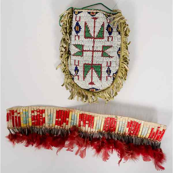 Appraisal: Sioux Beaded Hide Pouch and Quilled Armband Deaccessioned from the