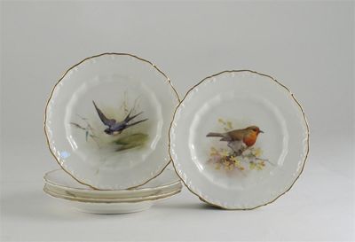 Appraisal: A set of five small Royal Worcester plates naturalistically painted