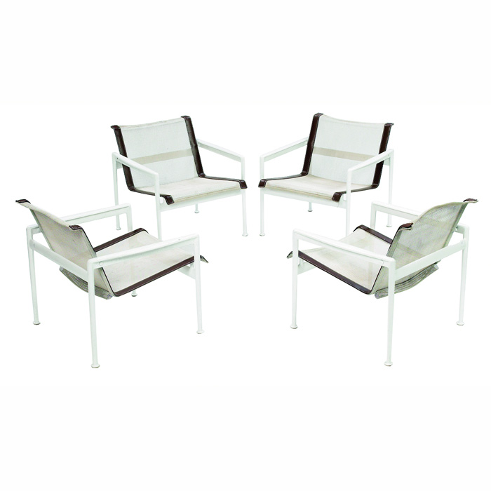 Appraisal: Richard Schultz dining lounge chairs four white and brown vinyl