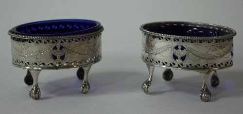 Appraisal: A pair of George III silver salts London of oval