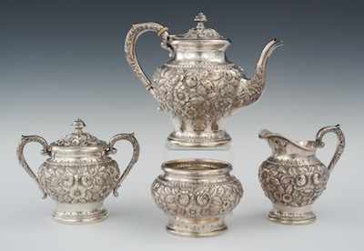 Appraisal: A Sterling Silver Repousse Tea Service by Kirk Sons Iconic