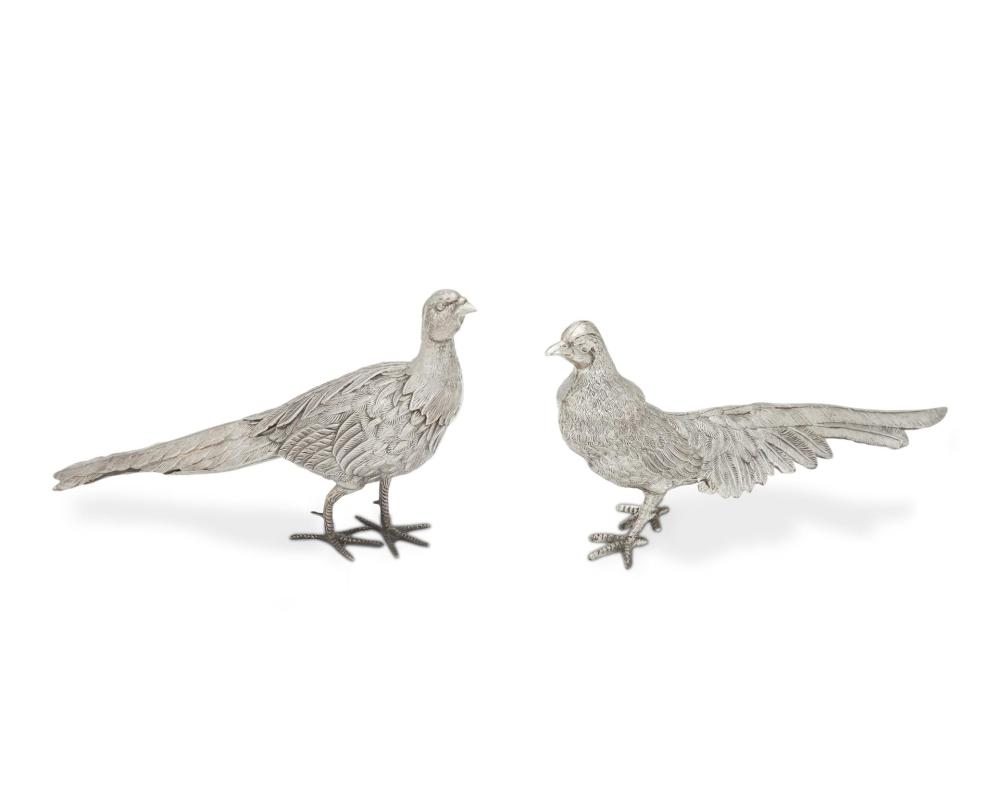 Appraisal: A pair of Spanish silver pheasants First-quarter th Century Marked