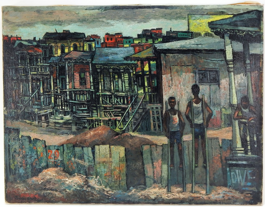 Appraisal: GORDON STEELE URBAN SHANTY LANDSCAPE PAINTING New York - Depicting