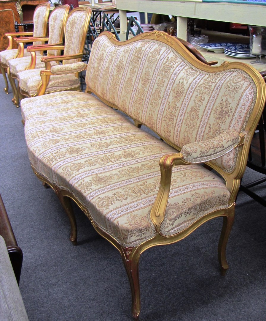 Appraisal: A Louis XV style gilt framed salon suite to include