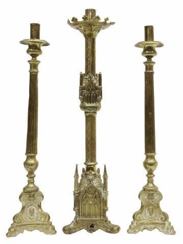 Appraisal: lot of Gilt metal altar candlesticks comprising pair with ribbed