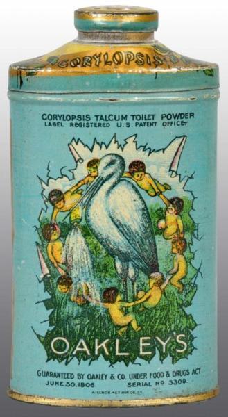 Appraisal: Oakley's Corylopsis Talc Tin Description Manufactured by Oakley and Company