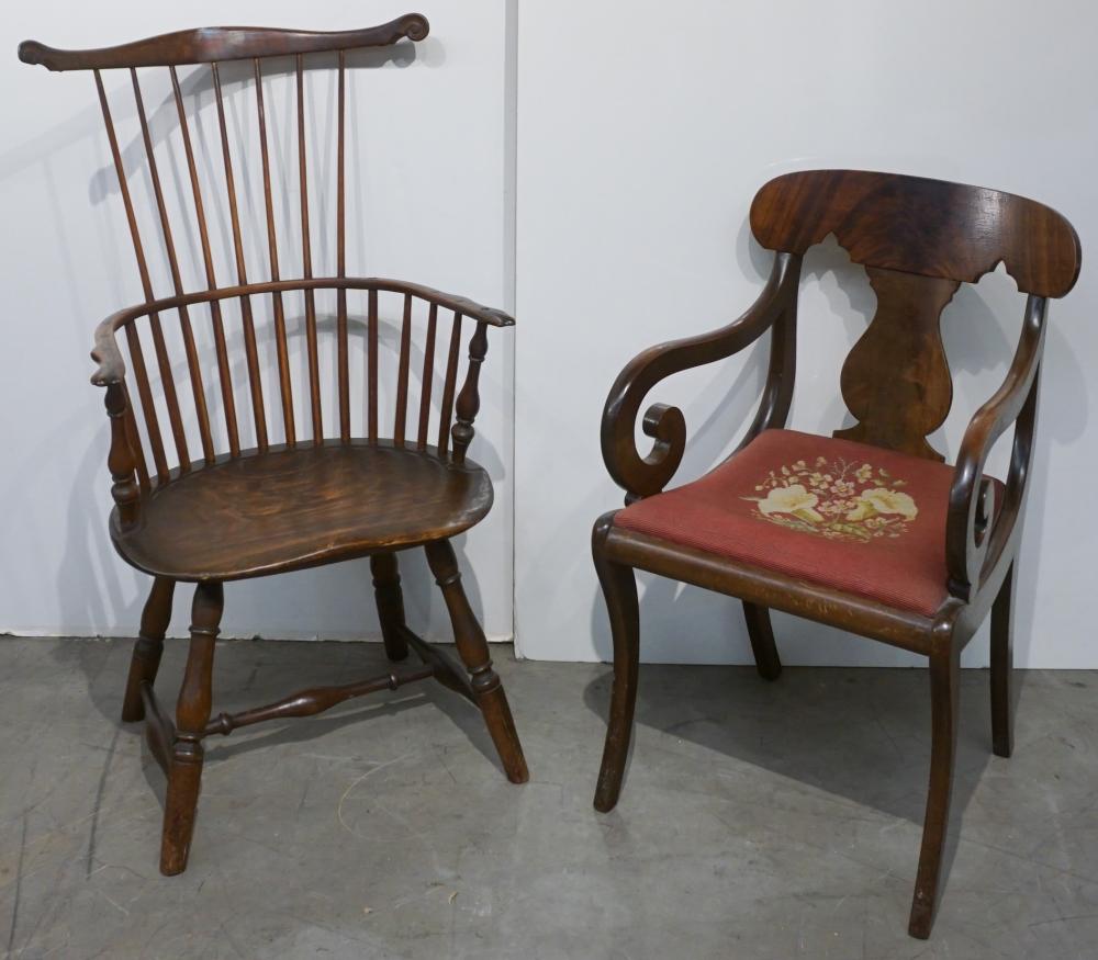 Appraisal: Windsor Turned Maple Hickory and Pine Comb-Back Armchair and Classical