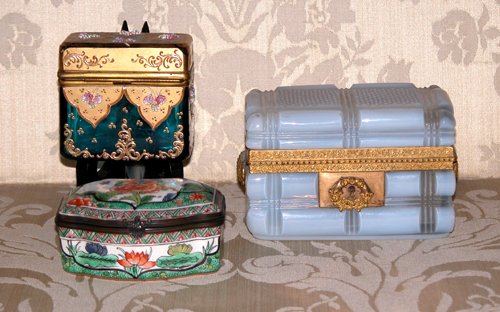 Appraisal: Title Assorted Patch Boxes French Porcelain Turquoise Glass and semi-opaque