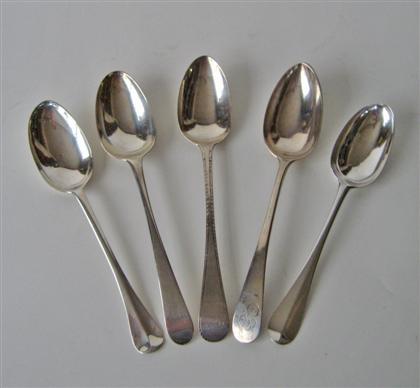 Appraisal: Five silver tablespoons mid th century Lewis Feuter New York