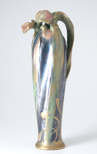 Appraisal: AMPHORA Tall Art Nouveau pitcher modeled with a pink green