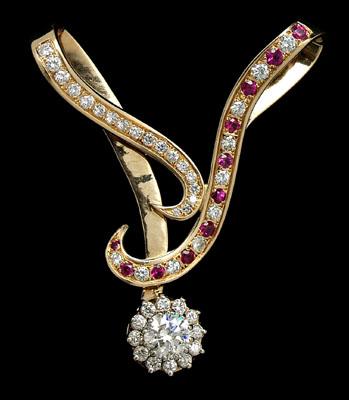 Appraisal: Diamond and ruby slide pendant one round brilliant-cut diamond estimated